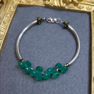 Elegant 925 Silver and Green Crystal Beaded Bracelet